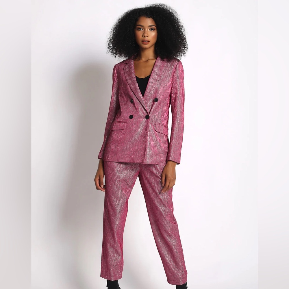 Sans Souci Barbie Pink Metallic Blazer Pantsuit
